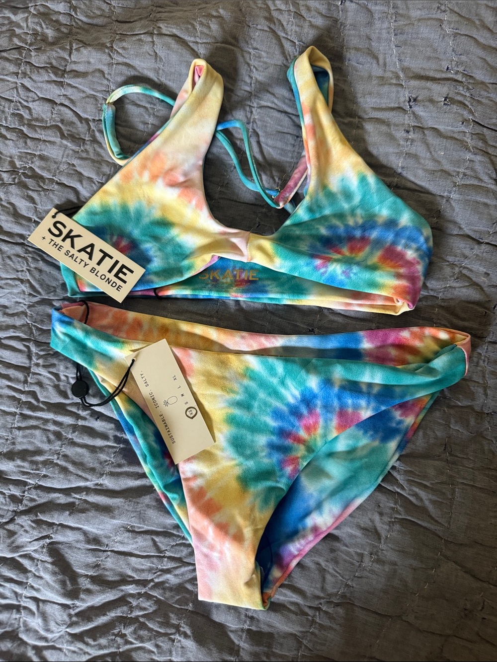 Skatie Tie-Dye Bikini Set - Teal, Yellow, Pink, Blue